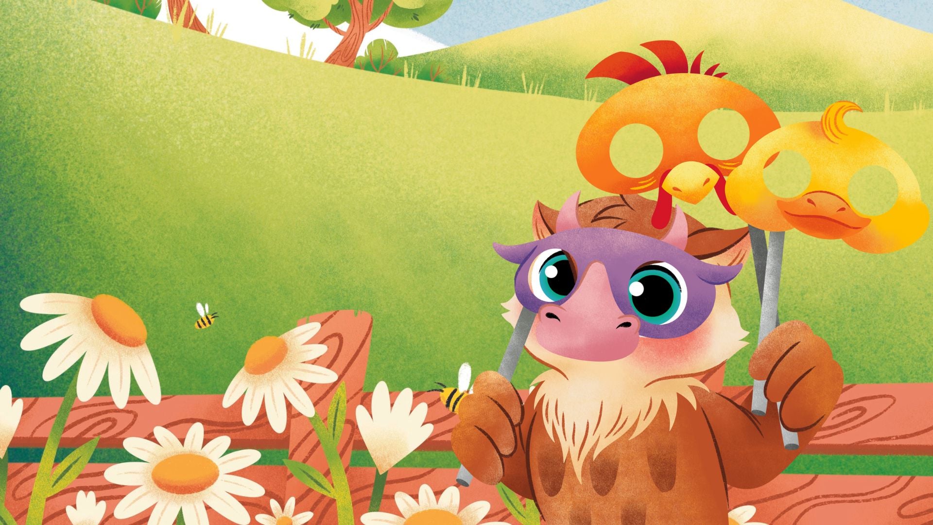 owl with a colorful hat in a garden