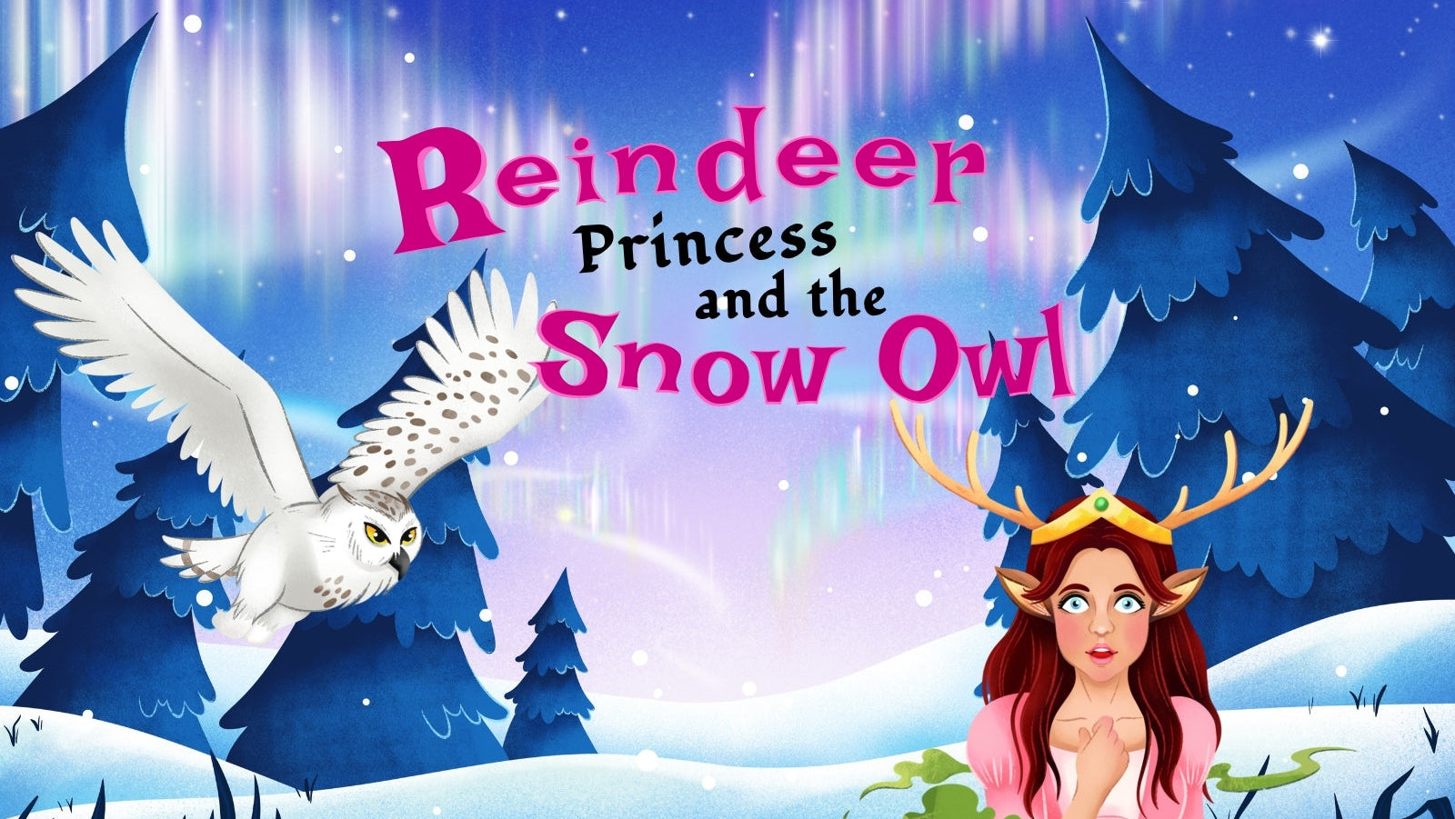 Princess & Owl with the snow landscape & northern lights