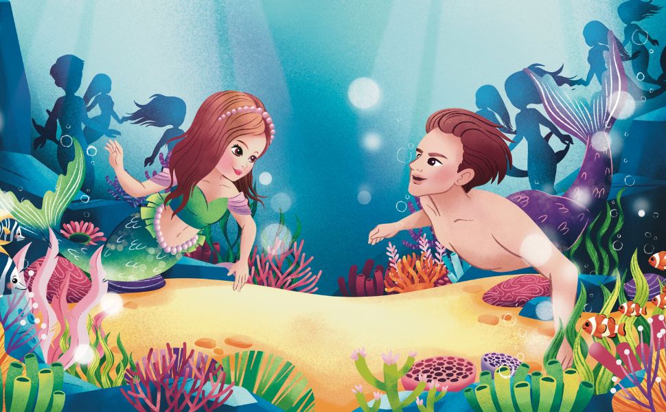 Merprince & Mermaid underwater with the colourful reefs
