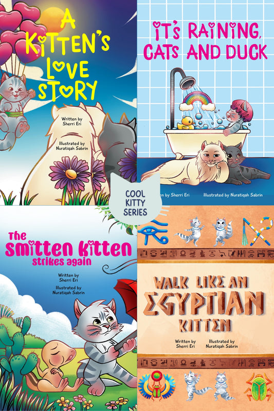 The complete collection of the Cool Kitty Series by Sherri Eri. Featuring high-contrast, inclusive children's books designed for the Picture the Book brand, highlighting rhythmic storytelling and "Candy Color" art.