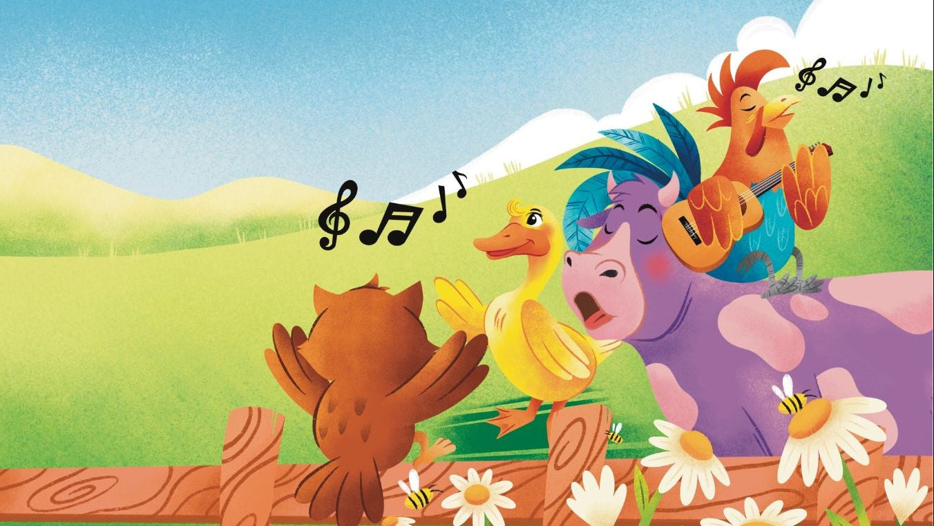 Owl singing happily with his friends