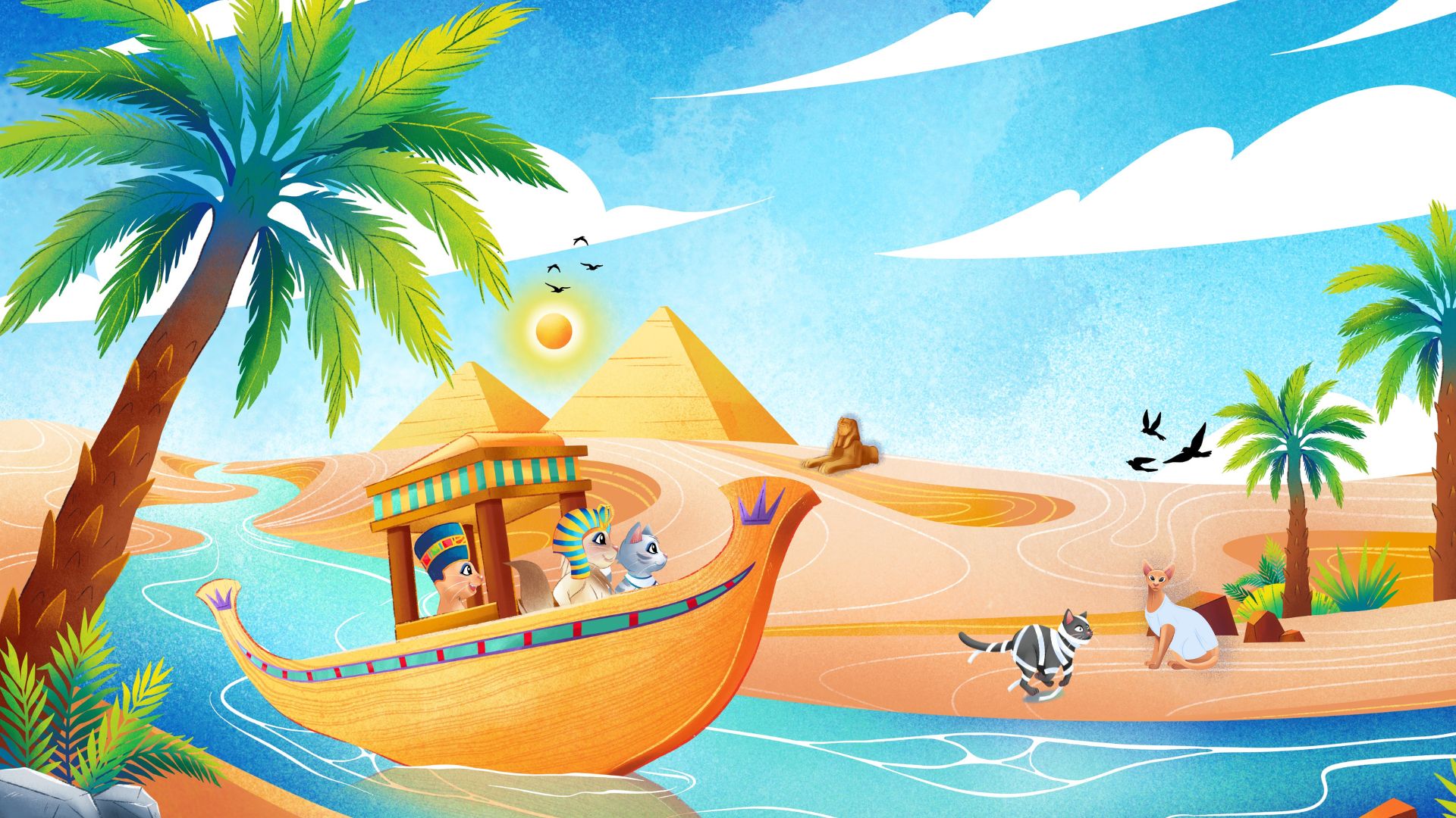 Chill the kitten and his siblings on a boat trip on the River Nile.